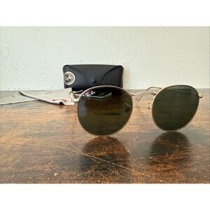 Ray‑Ban RB3447 Round Metal Sunglasses — Model 001 — Size 50‑21 — Green 3N Lenses